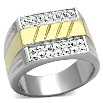 TK1193 - Two-Tone IP Gold (Ion Plating) Stainless Steel Ring with Top Grade Crystal  in Clear