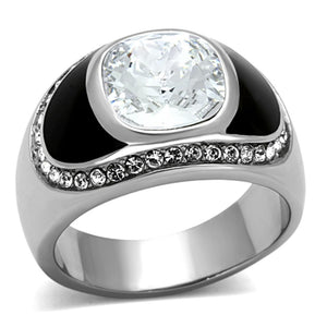 TK1199 - High polished (no plating) Stainless Steel Ring with Top Grade Crystal  in Clear