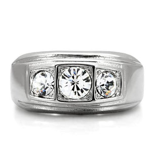 TK119 - High polished (no plating) Stainless Steel Ring with Top Grade Crystal  in Clear