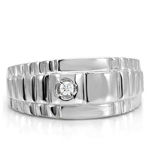 TK120 - High polished (no plating) Stainless Steel Ring with AAA Grade CZ  in Clear