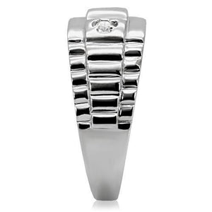 TK120 - High polished (no plating) Stainless Steel Ring with AAA Grade CZ  in Clear