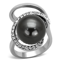 Load image into Gallery viewer, TK1218 - High polished (no plating) Stainless Steel Ring with Synthetic Pearl in Gray