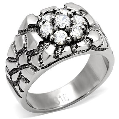 TK121 - High polished (no plating) Stainless Steel Ring with AAA Grade CZ  in Clear