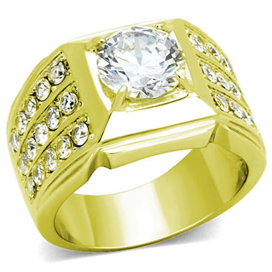 TK1233G IP Gold(Ion Plating) Stainless Steel Ring with AAA Grade CZ in Clear