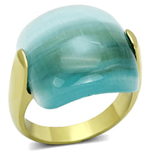 Load image into Gallery viewer, TK1237 - IP Gold(Ion Plating) Stainless Steel Ring with Synthetic Cat Eye in Sea Blue