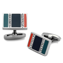 Load image into Gallery viewer, TK1245 - High polished (no plating) Stainless Steel Cufflink with Top Grade Crystal  in Clear