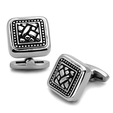 TK1256 - High polished (no plating) Stainless Steel Cufflink with Epoxy  in Jet