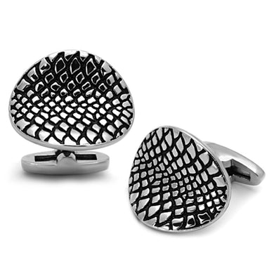 TK1258 - High polished (no plating) Stainless Steel Cufflink with Epoxy  in Jet