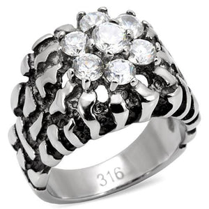 TK125 - High polished (no plating) Stainless Steel Ring with AAA Grade CZ  in Clear
