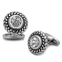 Load image into Gallery viewer, TK1261 - High polished (no plating) Stainless Steel Cufflink with Top Grade Crystal  in Clear
