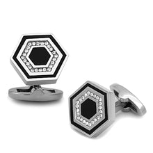 Load image into Gallery viewer, TK1262 - High polished (no plating) Stainless Steel Cufflink with Top Grade Crystal  in Clear