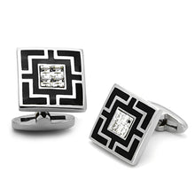 Load image into Gallery viewer, TK1267 - High polished (no plating) Stainless Steel Cufflink with Top Grade Crystal  in Clear