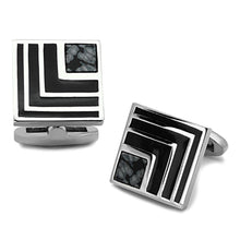Load image into Gallery viewer, TK1269 - High polished (no plating) Stainless Steel Cufflink with Synthetic Onyx in Jet