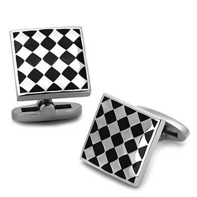 TK1270 - High polished (no plating) Stainless Steel Cufflink with Epoxy  in Jet