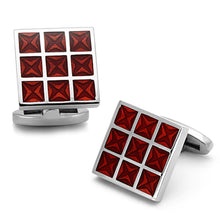 Load image into Gallery viewer, TK1272 - High polished (no plating) Stainless Steel Cufflink with Epoxy  in Garnet