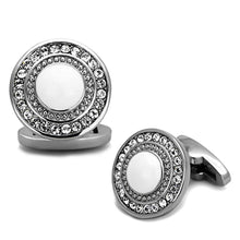 Load image into Gallery viewer, TK1273 - High polished (no plating) Stainless Steel Cufflink with Top Grade Crystal  in Clear