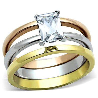 TK1279 - Three Tone (IP Gold & IP Rose Gold & High Polished) Stainless Steel Ring with AAA Grade CZ  in Clear