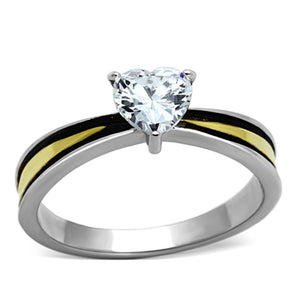TK1283 - Two-Tone IP Gold (Ion Plating) Stainless Steel Ring with AAA Grade CZ  in Clear