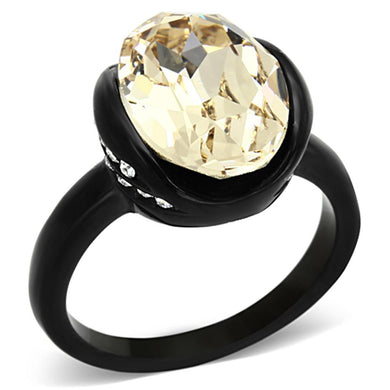 TK1298 - IP Black(Ion Plating) Stainless Steel Ring with Top Grade Crystal  in Light Smoked