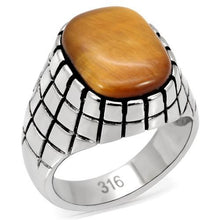 Load image into Gallery viewer, TK129 - High polished (no plating) Stainless Steel Ring with Synthetic Tiger Eye in Topaz