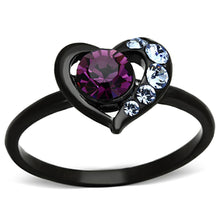 Load image into Gallery viewer, TK1300 - IP Black(Ion Plating) Stainless Steel Ring with Top Grade Crystal  in Amethyst