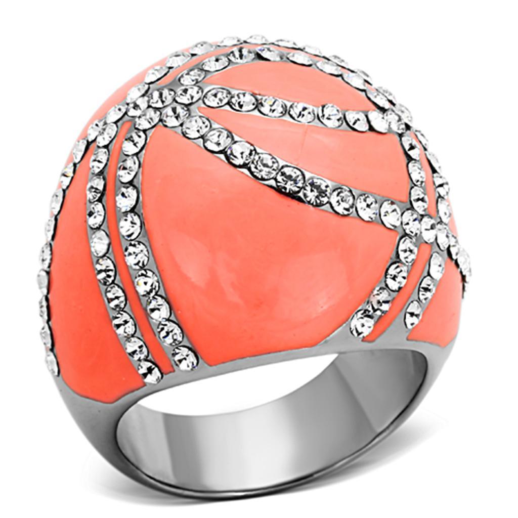 TK1307 - High polished (no plating) Stainless Steel Ring with Top Grade Crystal  in Clear