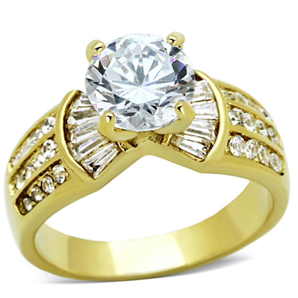 TK1323 - IP Gold(Ion Plating) Stainless Steel Ring with AAA Grade CZ  in Clear