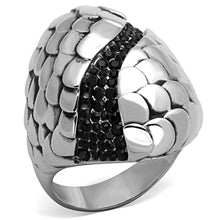 Load image into Gallery viewer, TK1327 - High polished (no plating) Stainless Steel Ring with Top Grade Crystal  in Jet