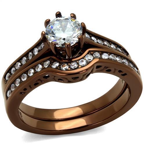 TK1330LC - IP Coffee light Stainless Steel Ring with AAA Grade CZ  in Clear
