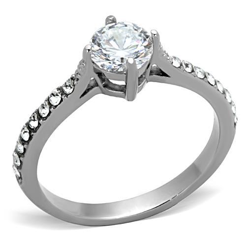 TK1339 - High polished (no plating) Stainless Steel Ring with AAA Grade CZ  in Clear