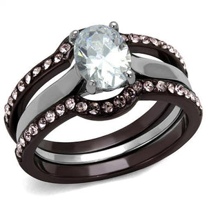 TK1344PC - Two Tone IP Dark Brown (IP coffee) Stainless Steel Ring with AAA Grade CZ  in Clear