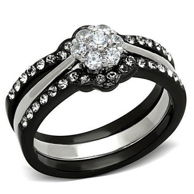 TK1345 - Two-Tone IP Black Stainless Steel Ring with AAA Grade CZ  in Clear