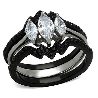 TK1347 - Two-Tone IP Black Stainless Steel Ring with AAA Grade CZ  in Clear