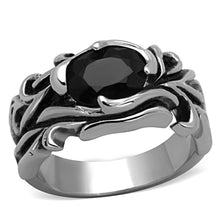 Load image into Gallery viewer, TK1355 - High polished (no plating) Stainless Steel Ring with Synthetic Synthetic Glass in Jet