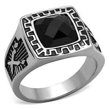 Load image into Gallery viewer, TK1356 - High polished (no plating) Stainless Steel Ring with Synthetic Synthetic Glass in Jet