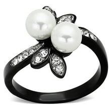 Load image into Gallery viewer, TK1361 - Two-Tone IP Black (Ion Plating) Stainless Steel Ring with Synthetic Pearl in White