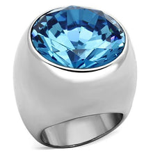 Load image into Gallery viewer, TK1367 - High polished (no plating) Stainless Steel Ring with Synthetic Synthetic Glass in Sea Blue