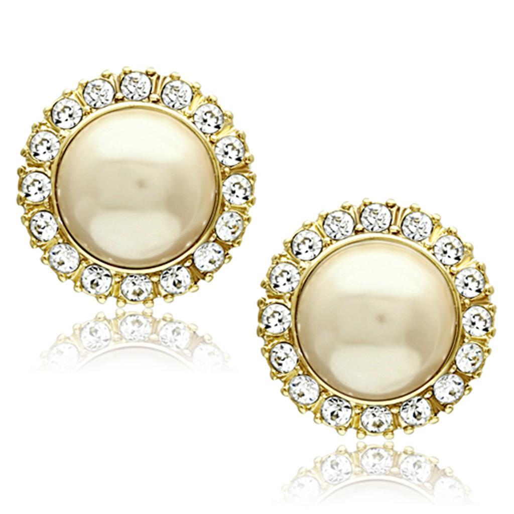 TK1381 - IP Gold(Ion Plating) Stainless Steel Earrings with Synthetic Pearl in Citrine Yellow