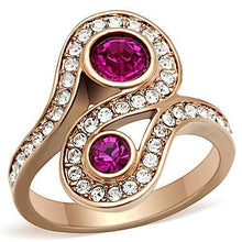 Load image into Gallery viewer, TK1413 - IP Rose Gold(Ion Plating) Stainless Steel Ring with Top Grade Crystal  in Fuchsia