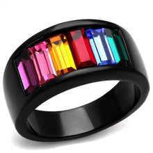 Load image into Gallery viewer, TK1415J - IP Black(Ion Plating) Stainless Steel Ring with Top Grade Crystal  in Multi Color