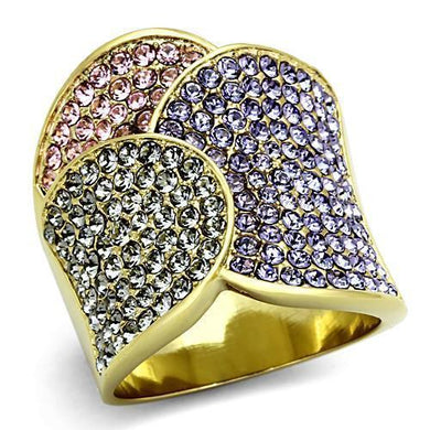 TK1420 - IP Gold(Ion Plating) Stainless Steel Ring with Top Grade Crystal  in Multi Color