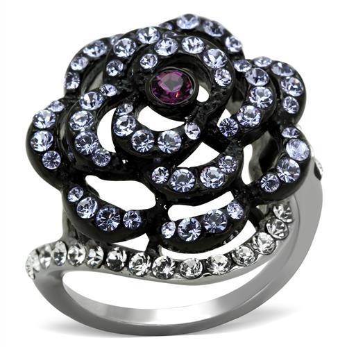 TK1422 - Two-Tone IP Black Stainless Steel Ring with Top Grade Crystal  in Amethyst