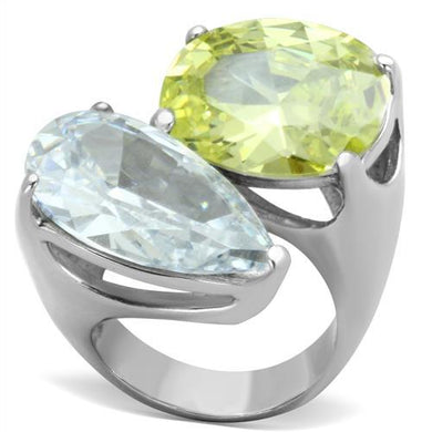 TK1424 - High polished (no plating) Stainless Steel Ring with AAA Grade CZ  in Apple Green color