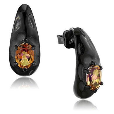 TK1452 - IP Black(Ion Plating) Stainless Steel Earrings with Semi-Precious Citrine in Topaz Multicolor