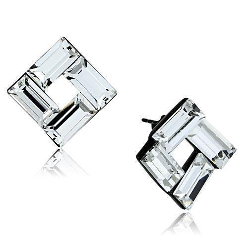 TK1464 - IP Black(Ion Plating) Stainless Steel Earrings with Top Grade Crystal  in Clear