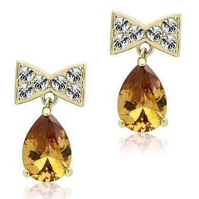 TK1487 - IP Gold(Ion Plating) Stainless Steel Earrings with AAA Grade CZ  in Champagne