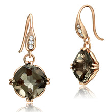 Load image into Gallery viewer, TK1509 - IP Rose Gold(Ion Plating) Stainless Steel Earrings with Semi-Precious Smoky Quarter in Light Smoked