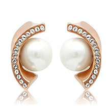 Load image into Gallery viewer, TK1510 - IP Rose Gold(Ion Plating) Stainless Steel Earrings with Synthetic Pearl in White