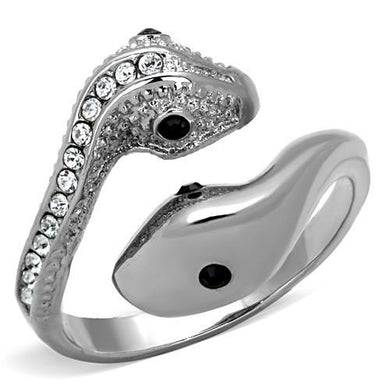 TK1532 - High polished (no plating) Stainless Steel Ring with Top Grade Crystal  in Jet