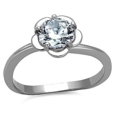 TK1540 - High polished (no plating) Stainless Steel Ring with AAA Grade CZ  in Clear